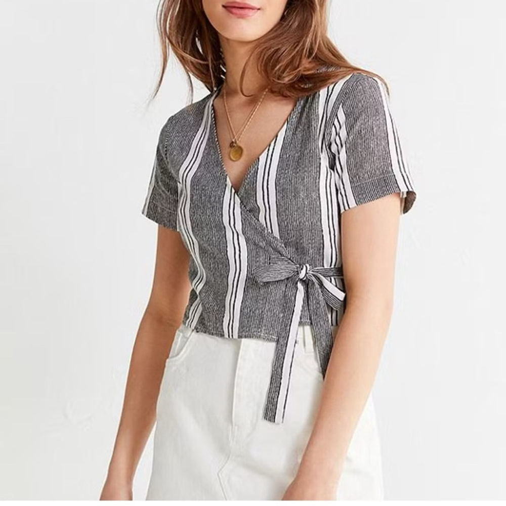 Urban Outfitters Black and White Striped Wrap Crop Top